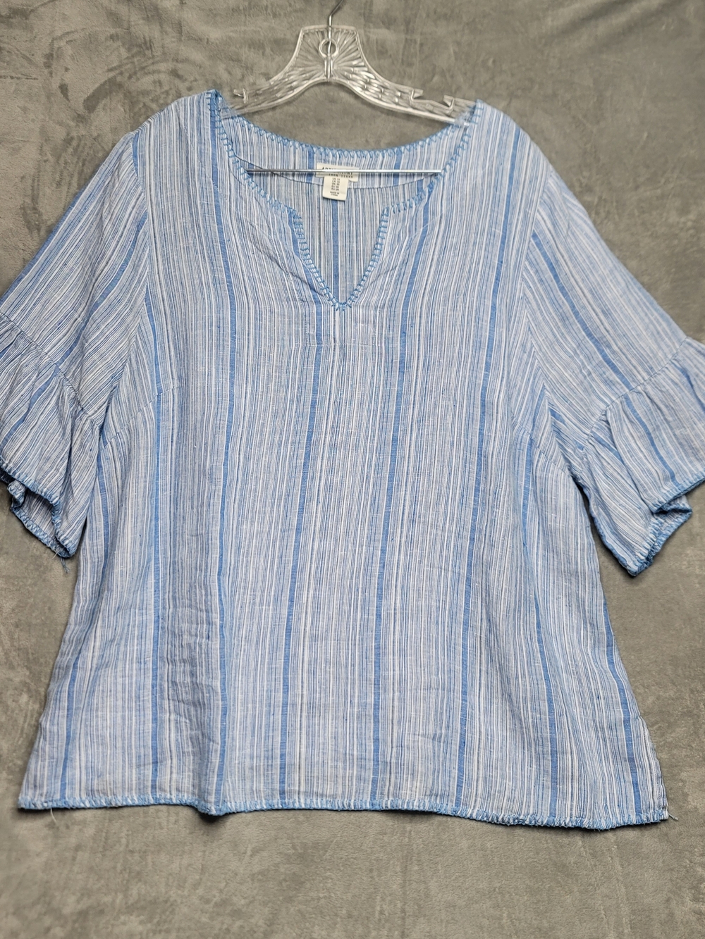 Artisan Ny Light Blue & White Striped Peasant Linen Tunic XL